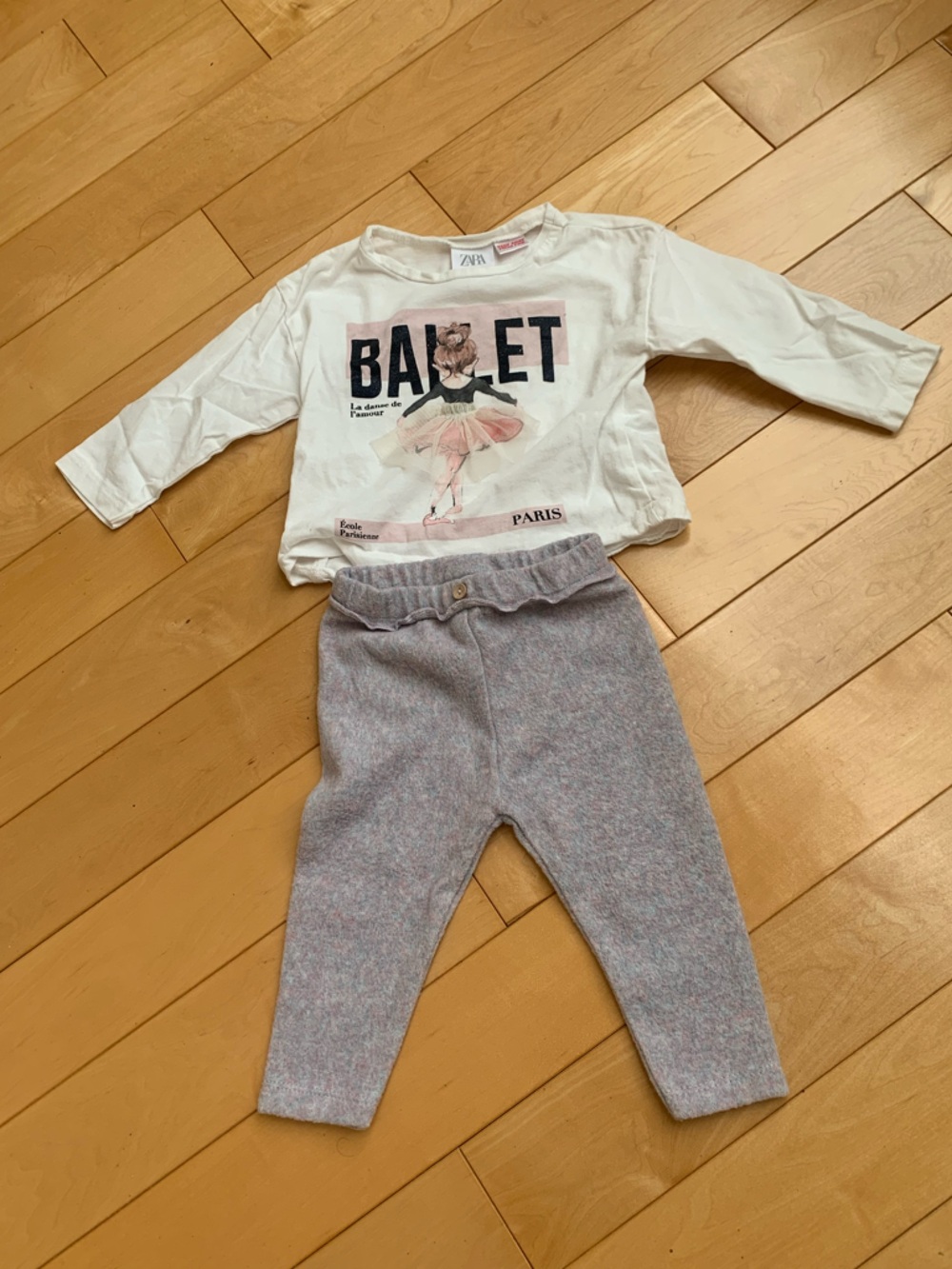 Zara baby outfit set 6-9 months Paris ballet graphic tee & bottoms